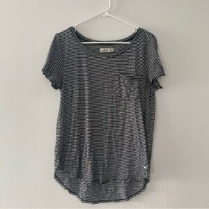 Hollister Black and White Striped Casual Top (Size Medium)